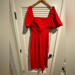 Anthropologie red maxi dress in size small w/ puffed sleeves